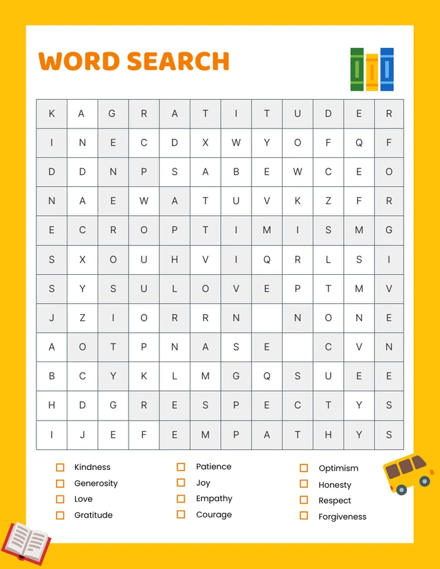 Yellow Word Search English Poster Template
