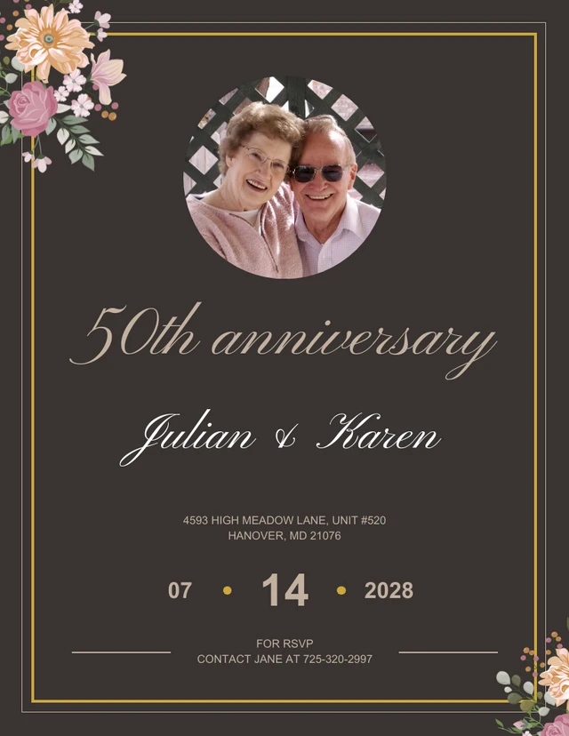 Elegant Golden and Brown 50th Anniversary Invitation Template