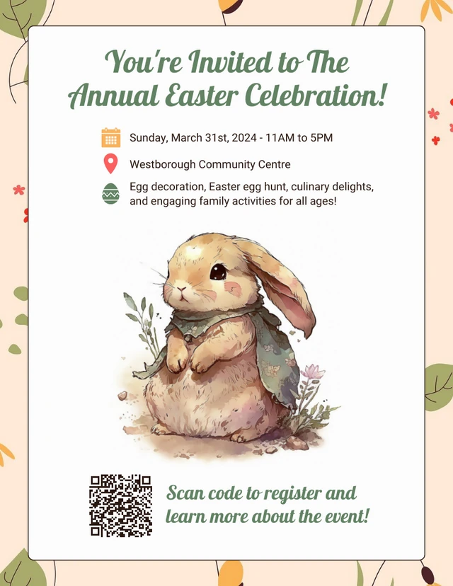 Cream Modern Aesthetic Illustration Easter Invitation Template