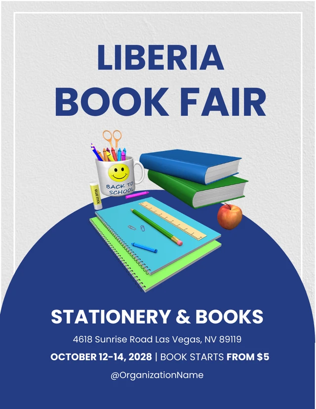 Blue Modern Book and Stationery Fair Event Template
