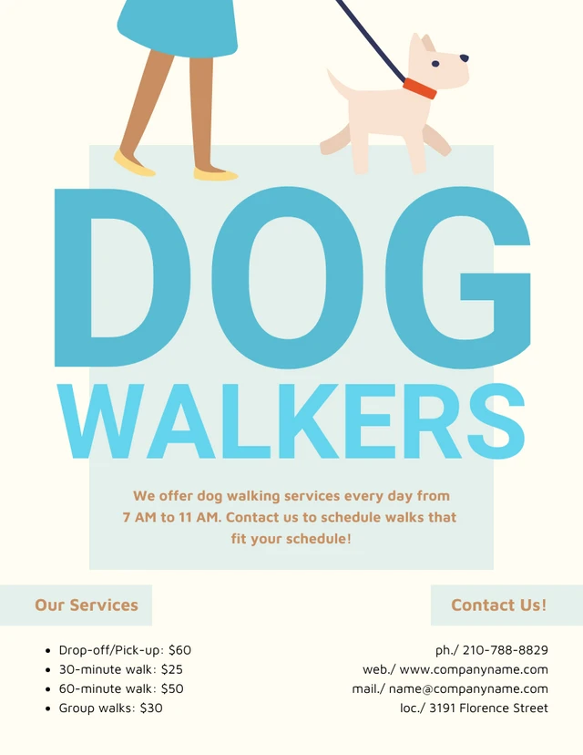 Illustrated Blue Dog Walker Flyer Template
