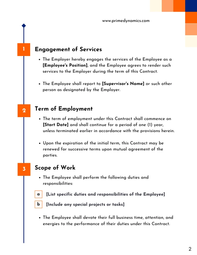 1 Year Employment Contract Template - Page 2