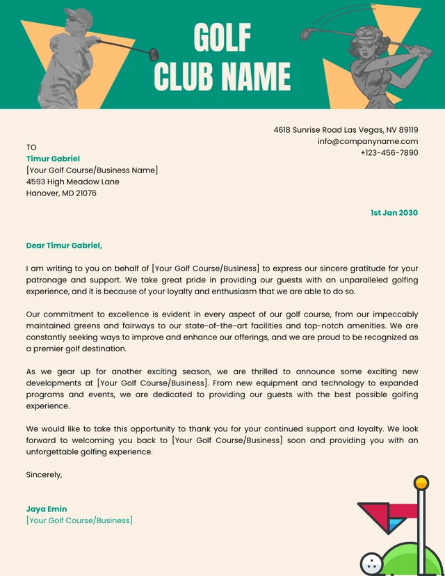 Beige And Green Classic Vintage Business Golf Club Letterhead
