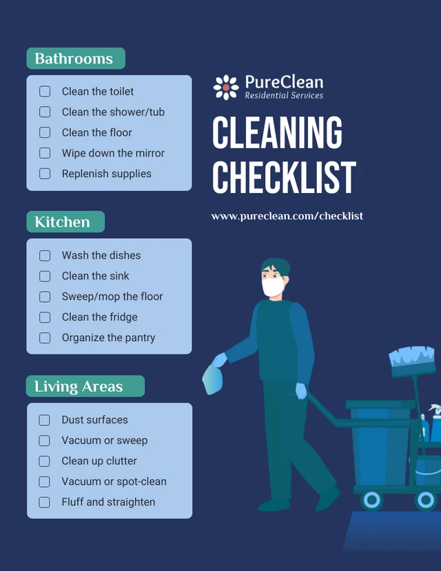 Navy Modern Illustration Cleaning Checklist Template