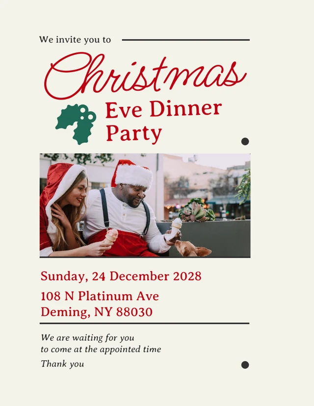 Simple Greeny Christmas Dinner Invitation Template