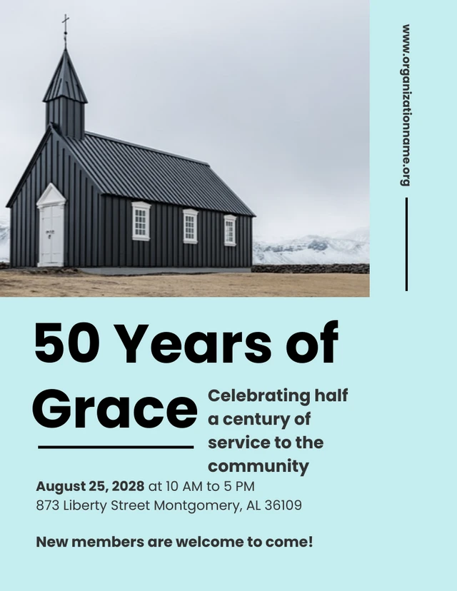 Turqoise and Black Photo Church Anniversary Poster Template