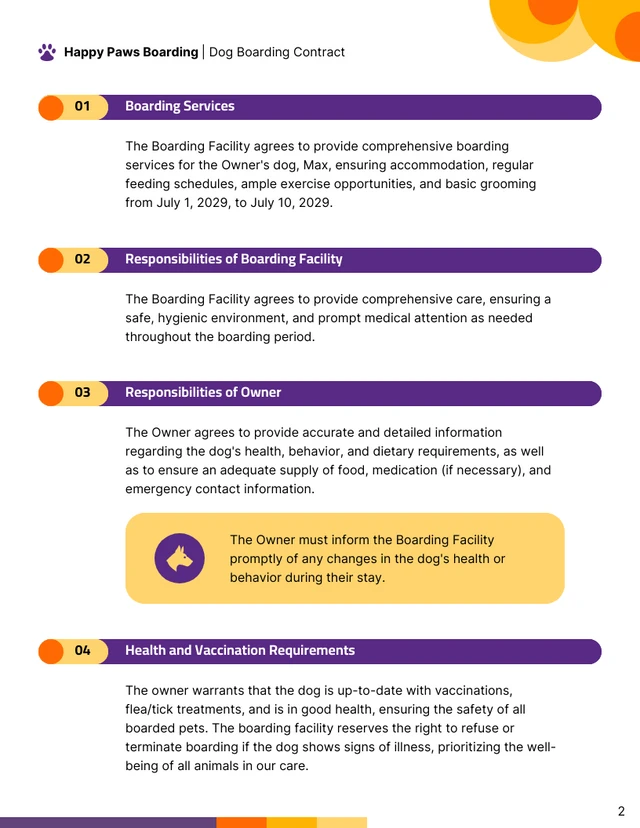 Dog Boarding Contract Template - Page 2