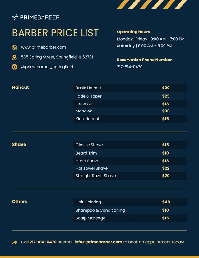 Barber Price List Template