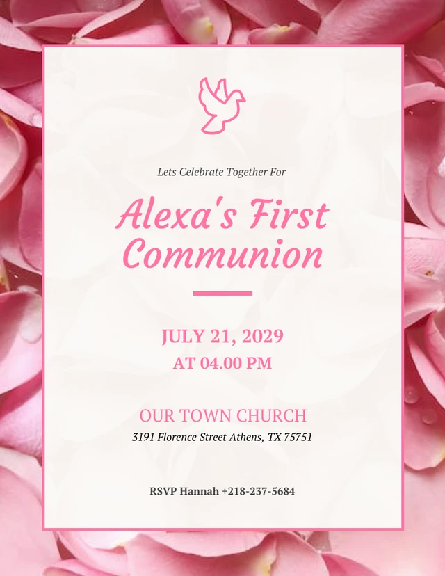 Floral Background First Communion Invitation Template