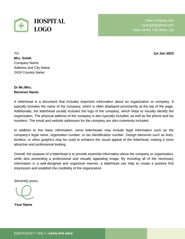 Green Simple Hospital Letterhead Template
