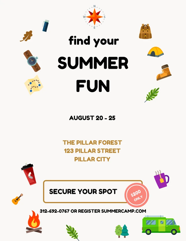 Minimalist Illustrative Summer Camp Poster Template
