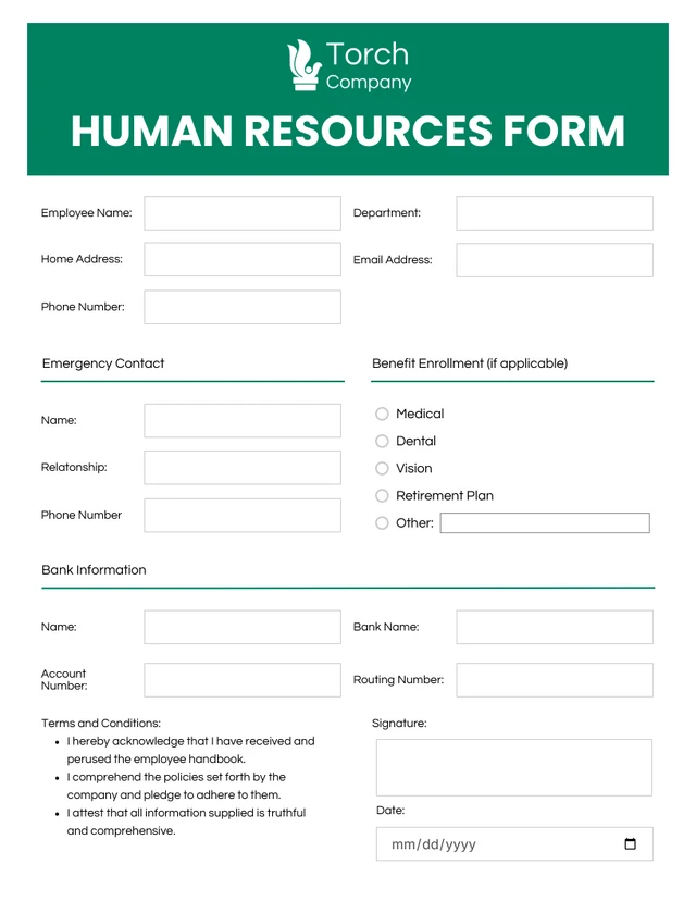 Modern Green and White HR Form Template