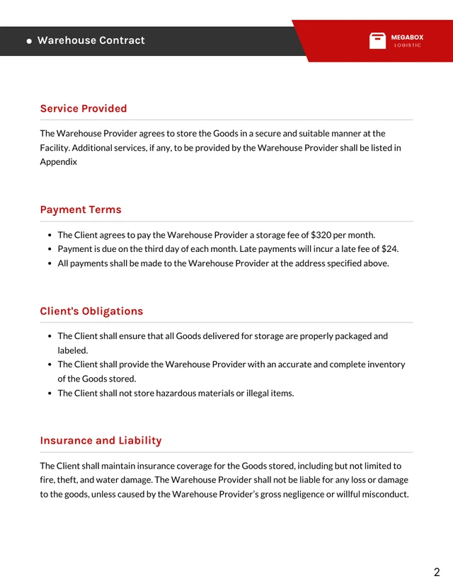 Warehouse Contract Template - Page 2