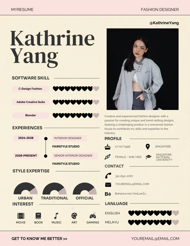 Pink and Cream Feminine Infographic Resume Template