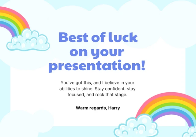 Pastel Blue Rainbow Good Luck Card Template
