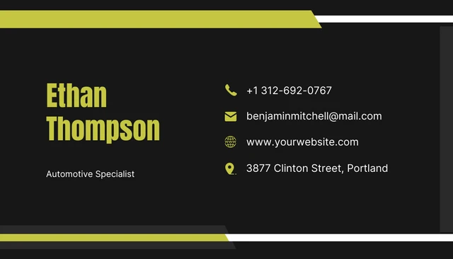 Modern Black And Lime Green Automotive Business Card - Page 2