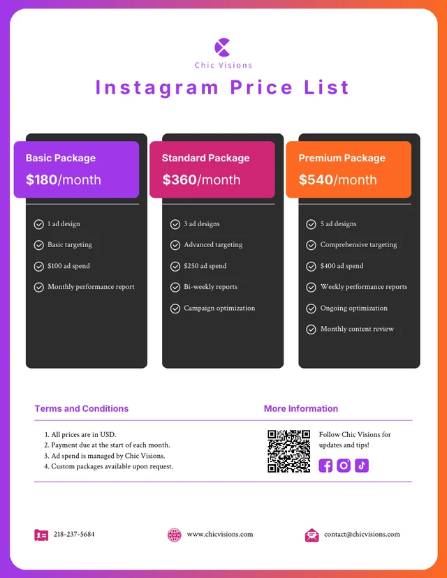 Instagram Price List Template