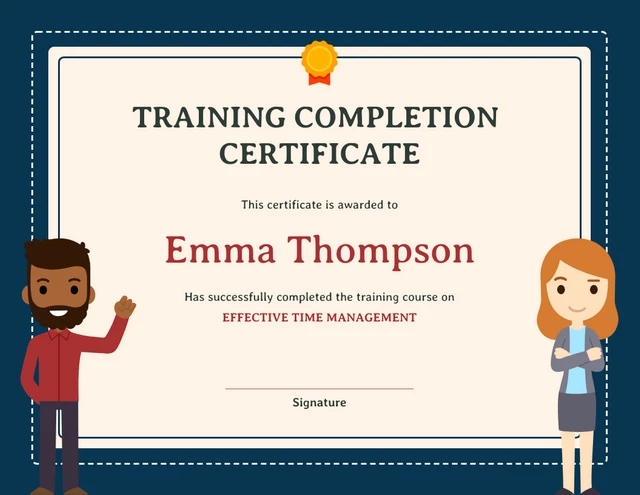 Navy And Cream Simple Illustration Training Certificate Template