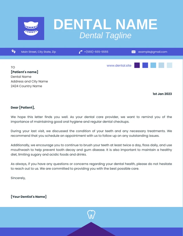 White And Blue Modern Professional Dental Letterhead Template
