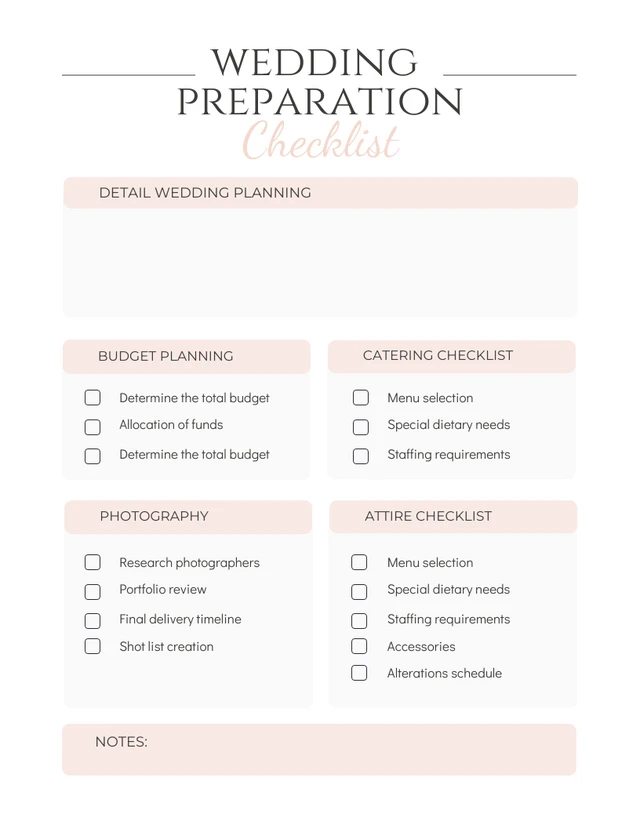 White And Peach Wedding Preparation Checklist