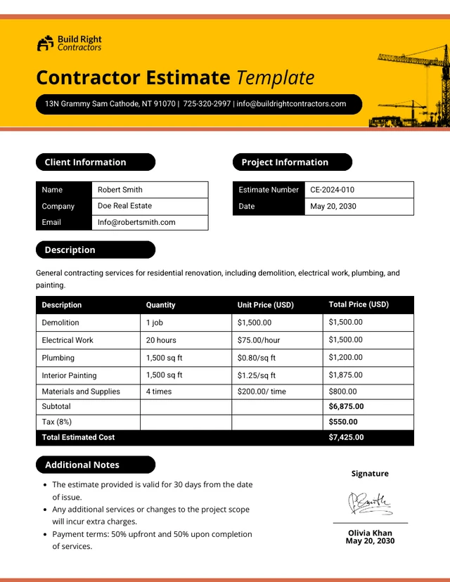 Contractor Estimate Template