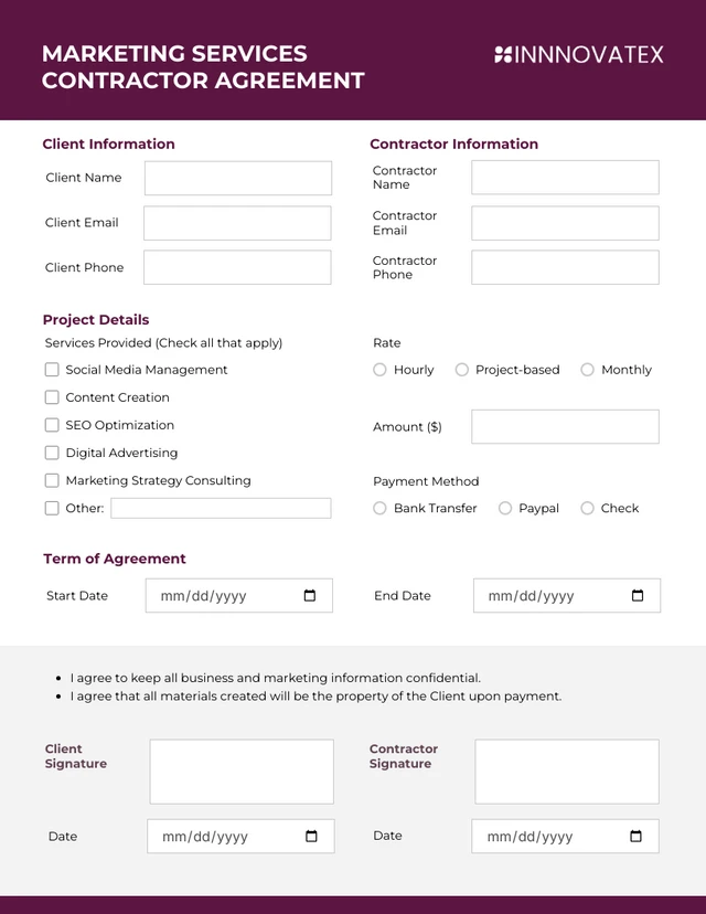 Modern Simple Design Contractor Forms Template