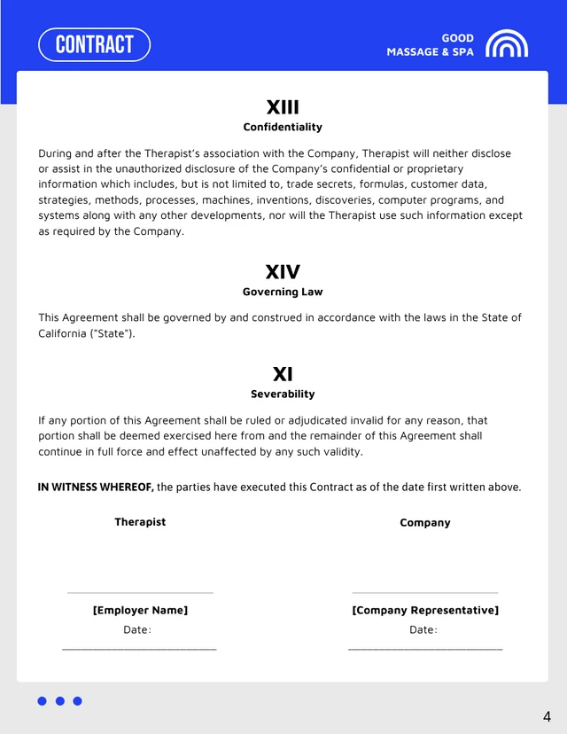 Therapist Employment Contract Template - Page 4