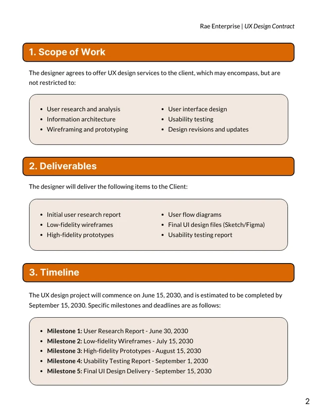 UX Design Contract Template - Page 2