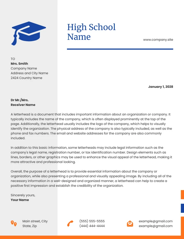 White And Light Grey Minimalist High School Letterhead Template
