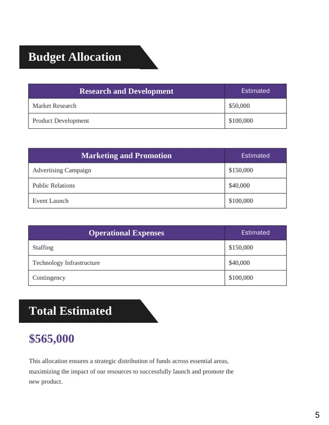 Purple Black Modern Minimalist Internal Resource Allocation Proposal - Page 5