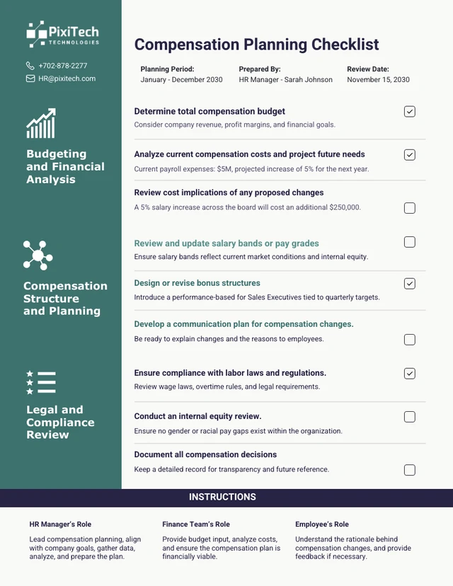 Compensation Planning Checklist Template