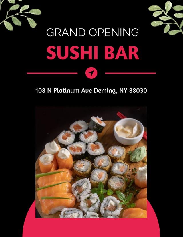 Pink And Green Grand Opening Sushi Bar Poster Template
