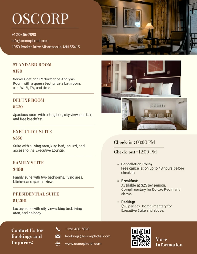 Hotel Room Rates Price List Template