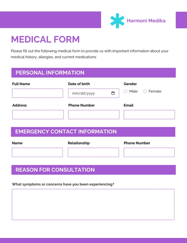 Clean Minimalist Shape Blue and Purple Medical Form Template