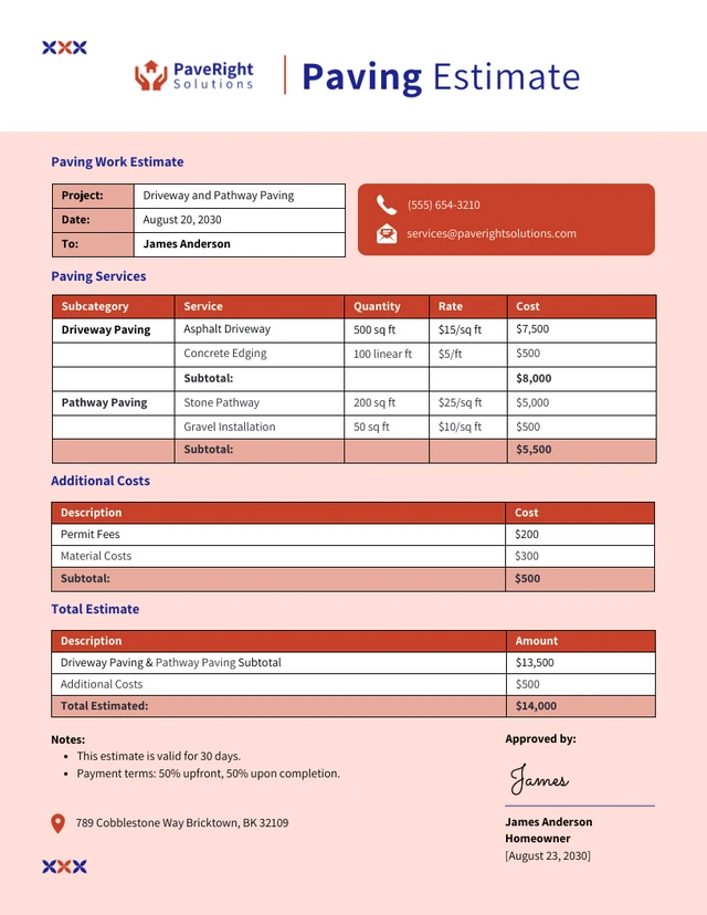 Paving Estimate Template