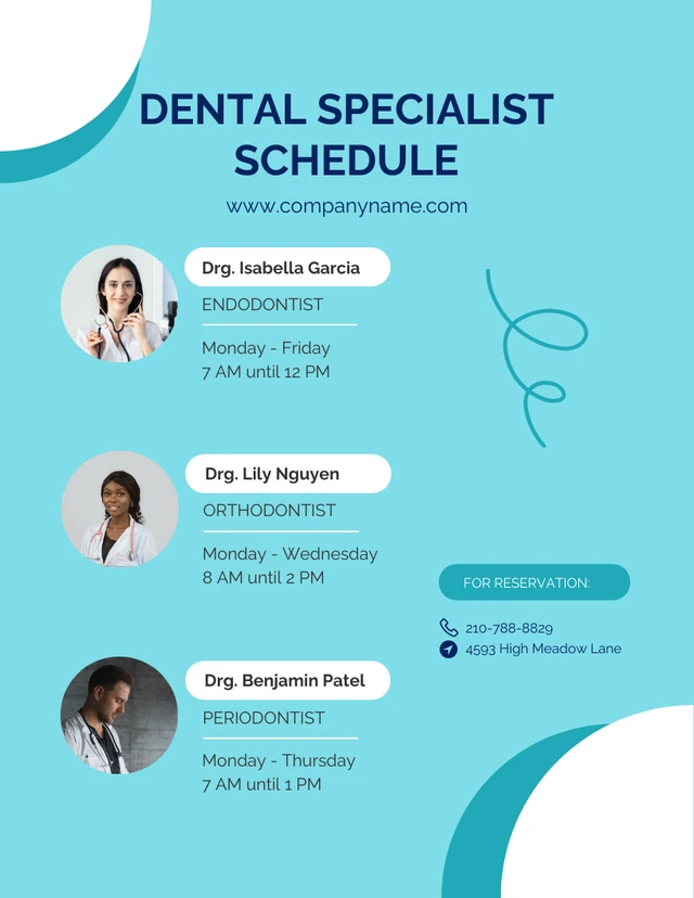 Blue Green Minimalist Dental Specialist Schedule  Template