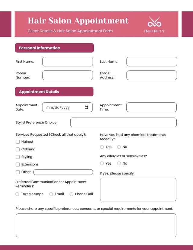 Hair Salon Appointment Forms