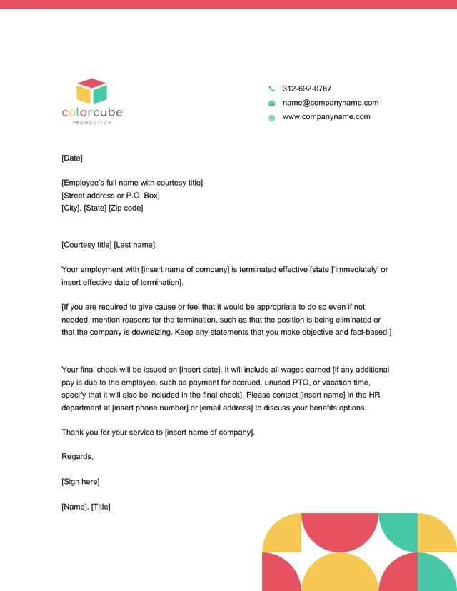 Geometric Red and Yellow Termination Letter Template