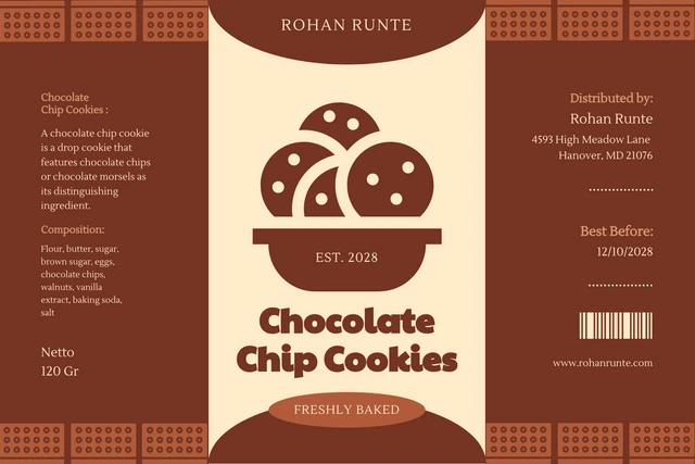 Brown Classic Cookies Jar Label Template