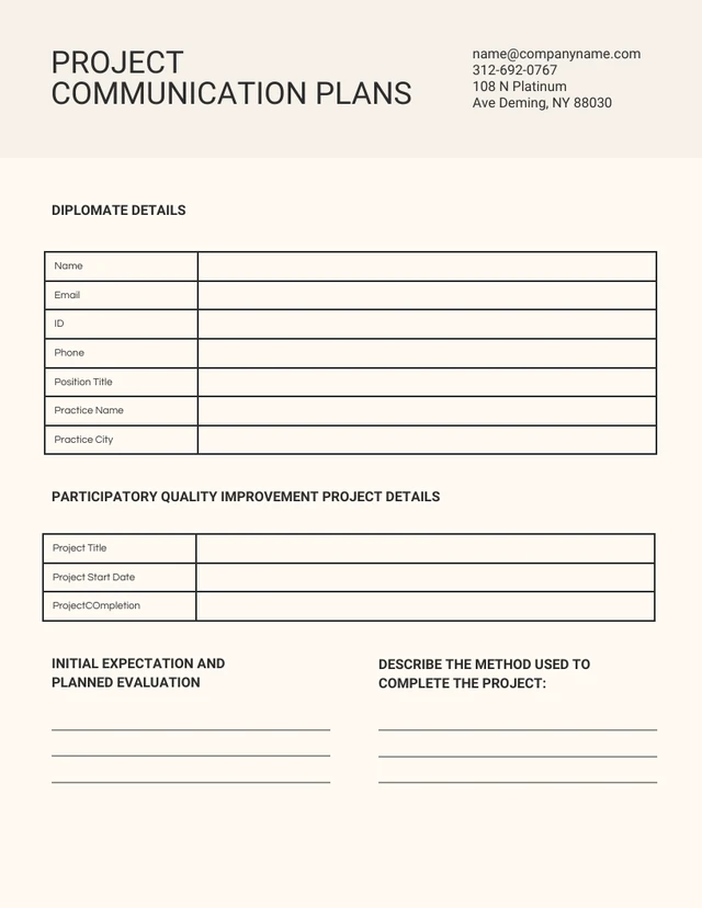 Simple Creamy Project Communication Plan Template