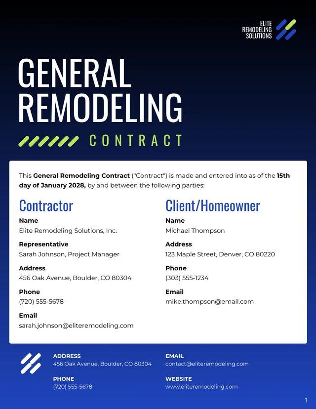 General Remodeling Contract Template - Page 1