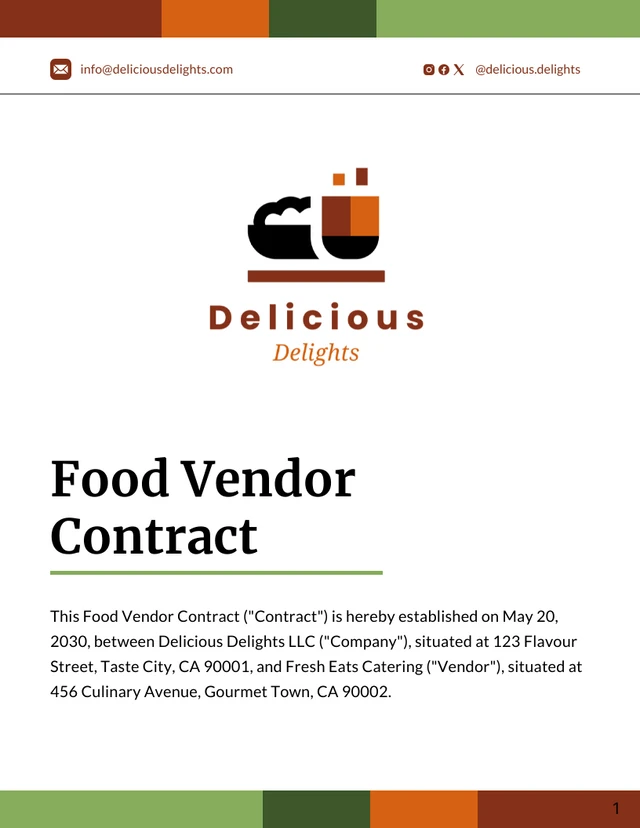 Food Vendor Contract Template - Page 1