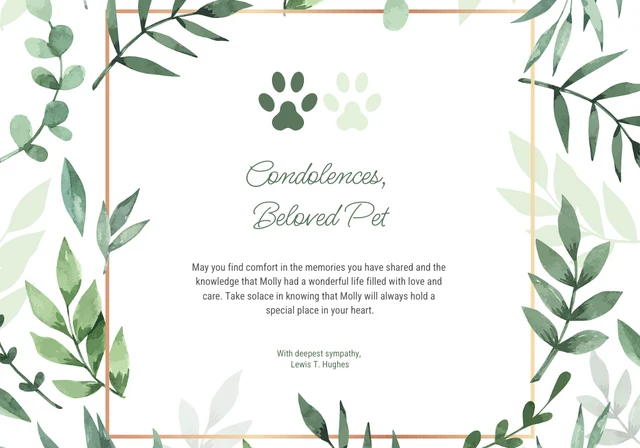 Flora pets sympathy card Template
