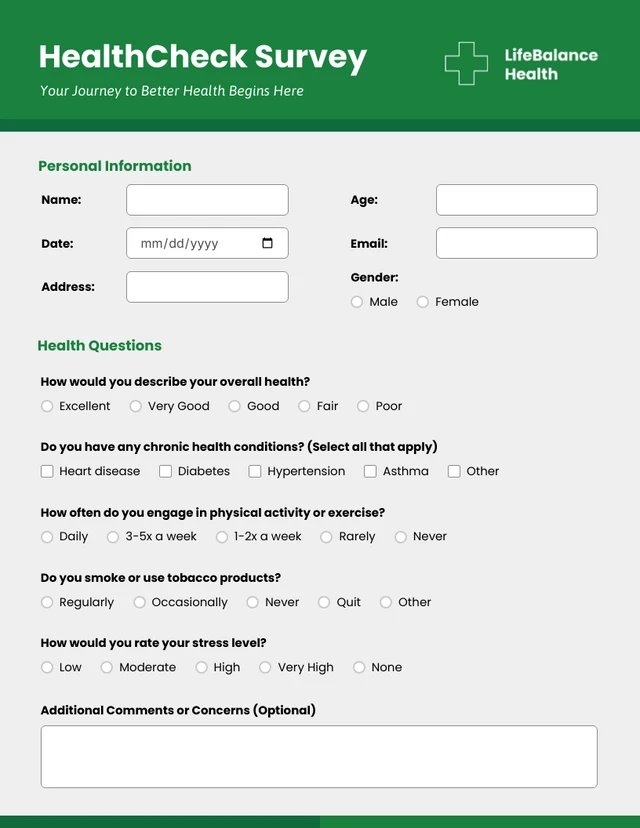 Simple Green Color Survey Form Template