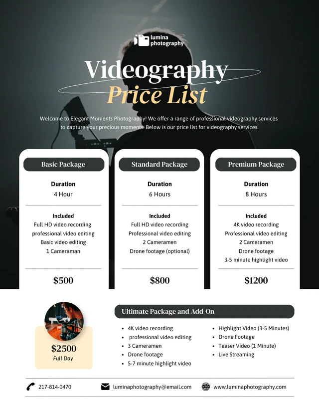 Videography Price List Template