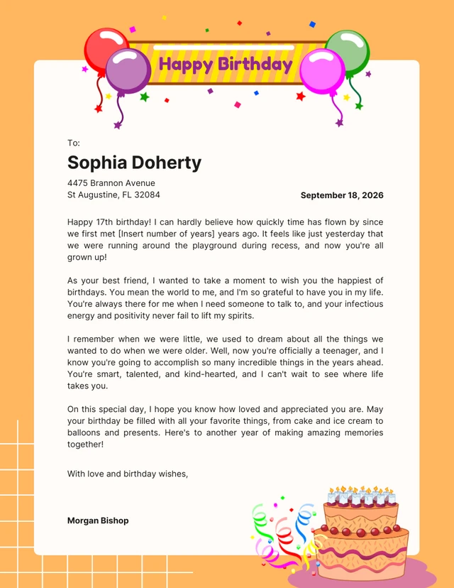 Orange Pastel Birthday Greeting Letterhead
