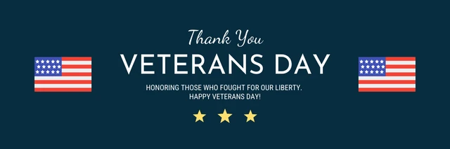 Dark Blue Clean Minimalist Thank You Veteran Day Banner Template