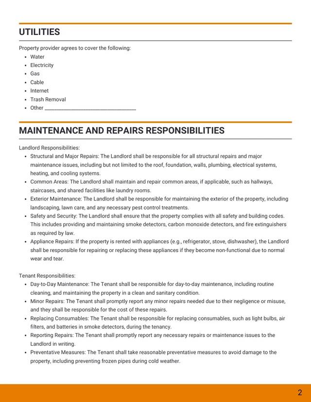 Simple Orange and White Lease Contract - Page 2