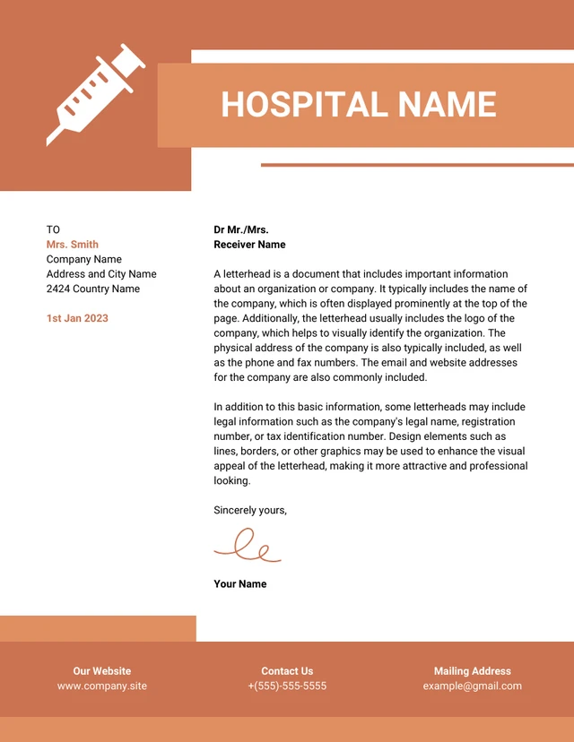 Brown Monochrome Modern Hospital Letterhead Template
