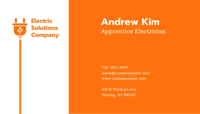 Minimalist Modern Orange Business Card Electrician - Page 2